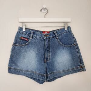 Vintage Y2K Medium Wash Mid Rise Denim Jean Shorts Outlooks Surfer Summer 4